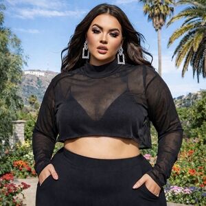 Joseph Ribkoff Plus Size Black Sheer Cropped Jacket | Elegant Mesh Bolero Shrug